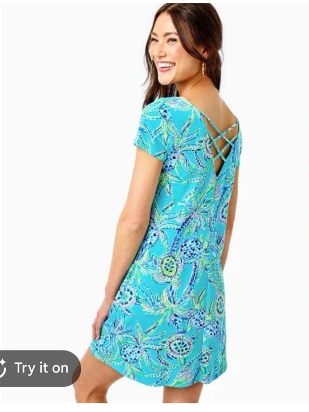 Lilly Pulitzer Kimi Dress Bermuda Blue Turtle Pima Cotton Tropical Sz XXL